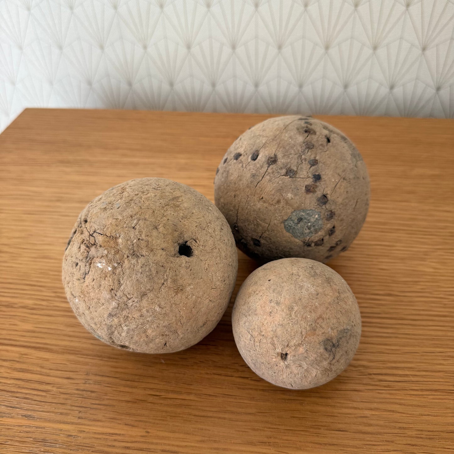 Antique Wooden Balls Set of 3 French Primitive Farmhouse Decor 09022512 Unbranded