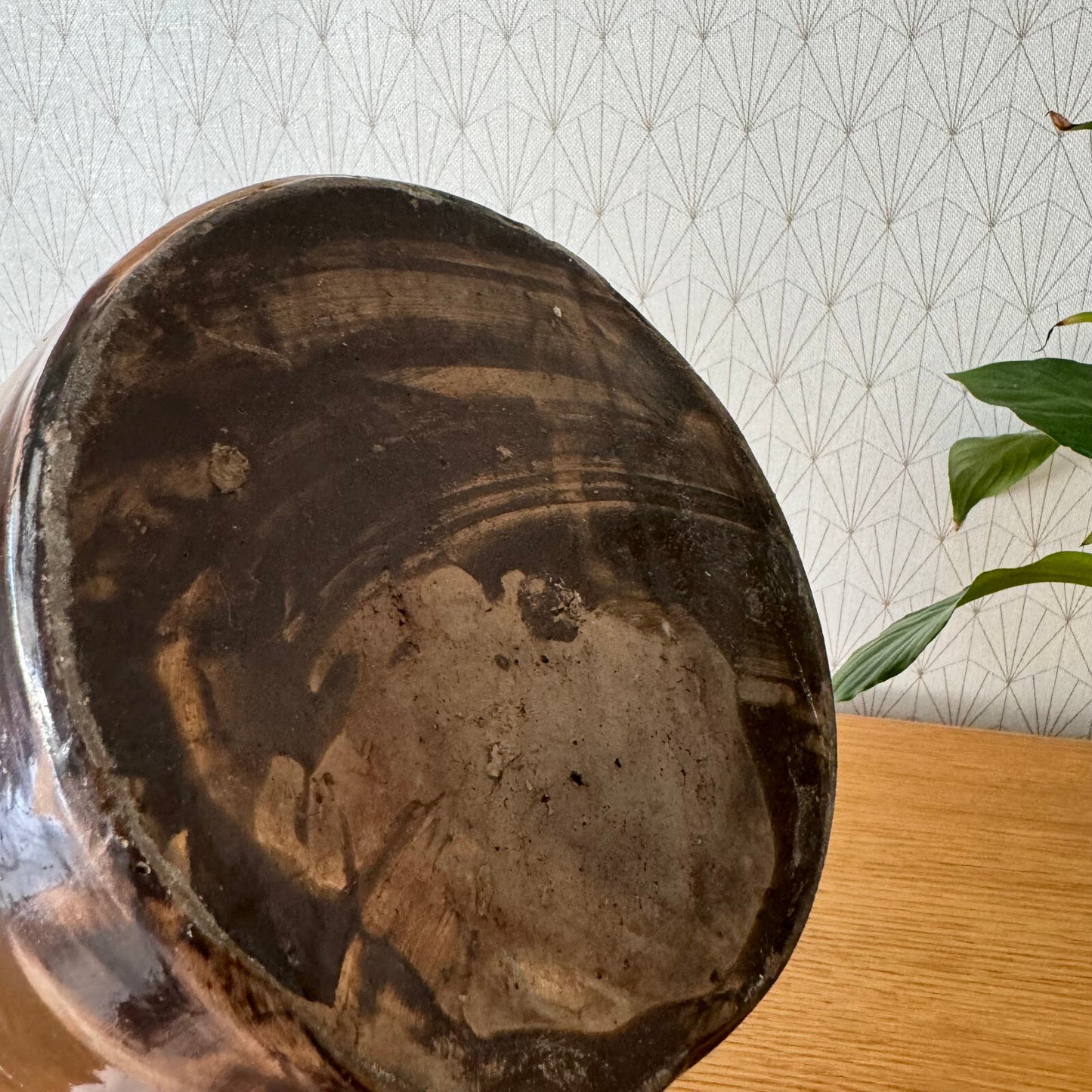Antique French Stoneware Jug Brown Amber Glaze Handmade Pottery 1906242 Unmarked