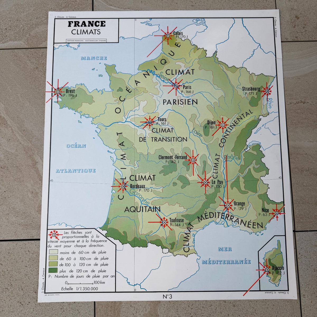 Vintage French Educational School Map Poster Geography Double-Sided 20082634 Fleamarketfrance