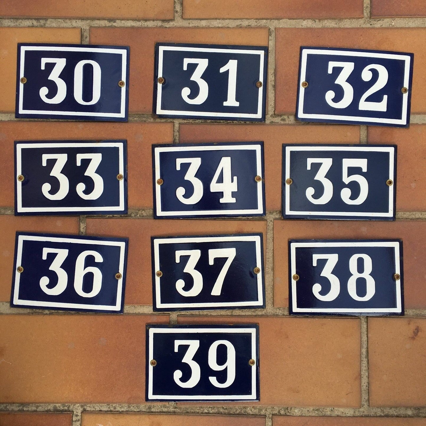 French Vintage Enamel House Numbers Blue White Street Signs GIROD