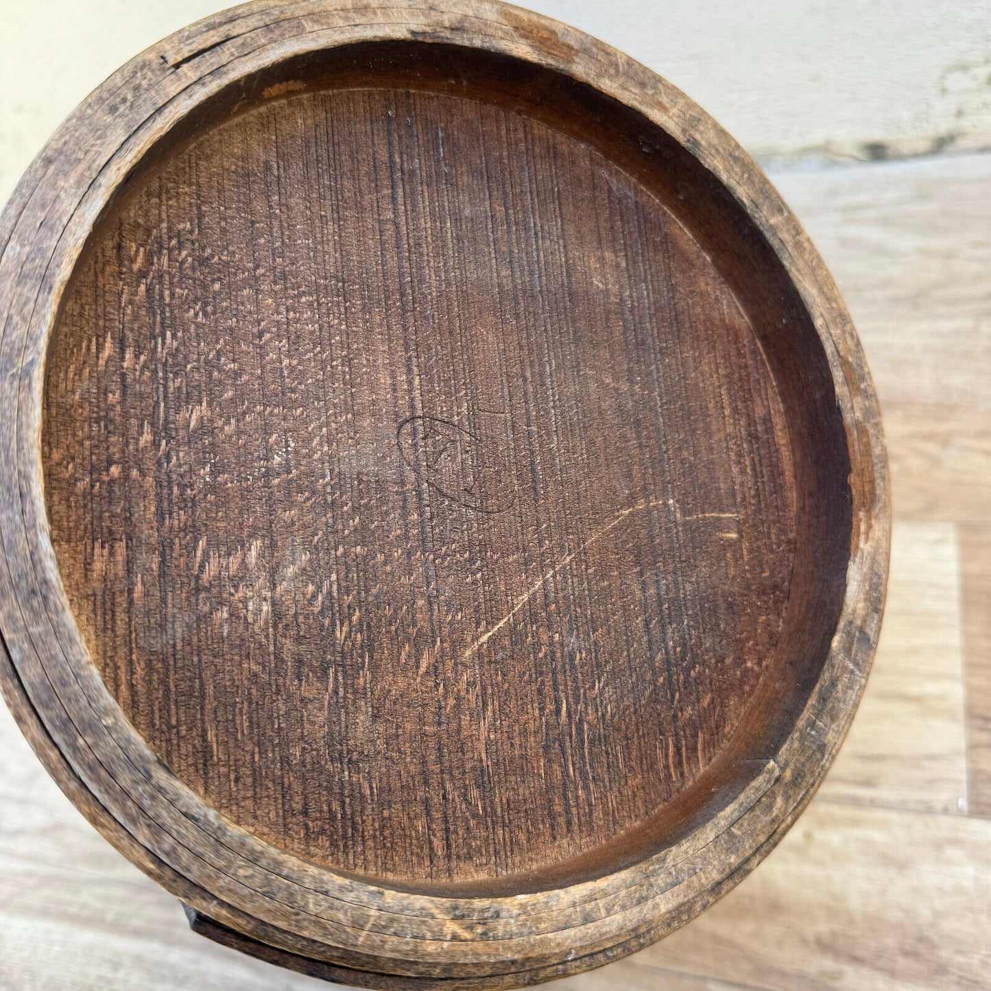 Antique Authentic French Wooden Pot Barrel Bucket Measuring Wheat Grain 2309248 Does Not Apply