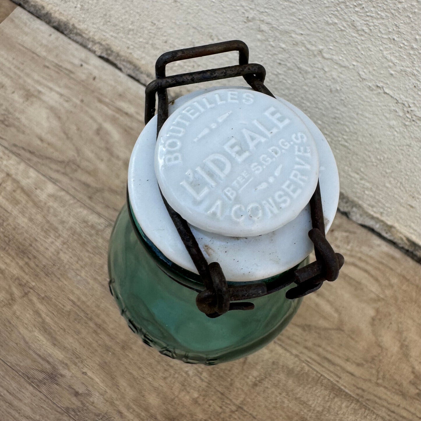 Old bottle preserve La Lorraine jar glass porcelain stopper 10" 3006249 Fleamarketfrance