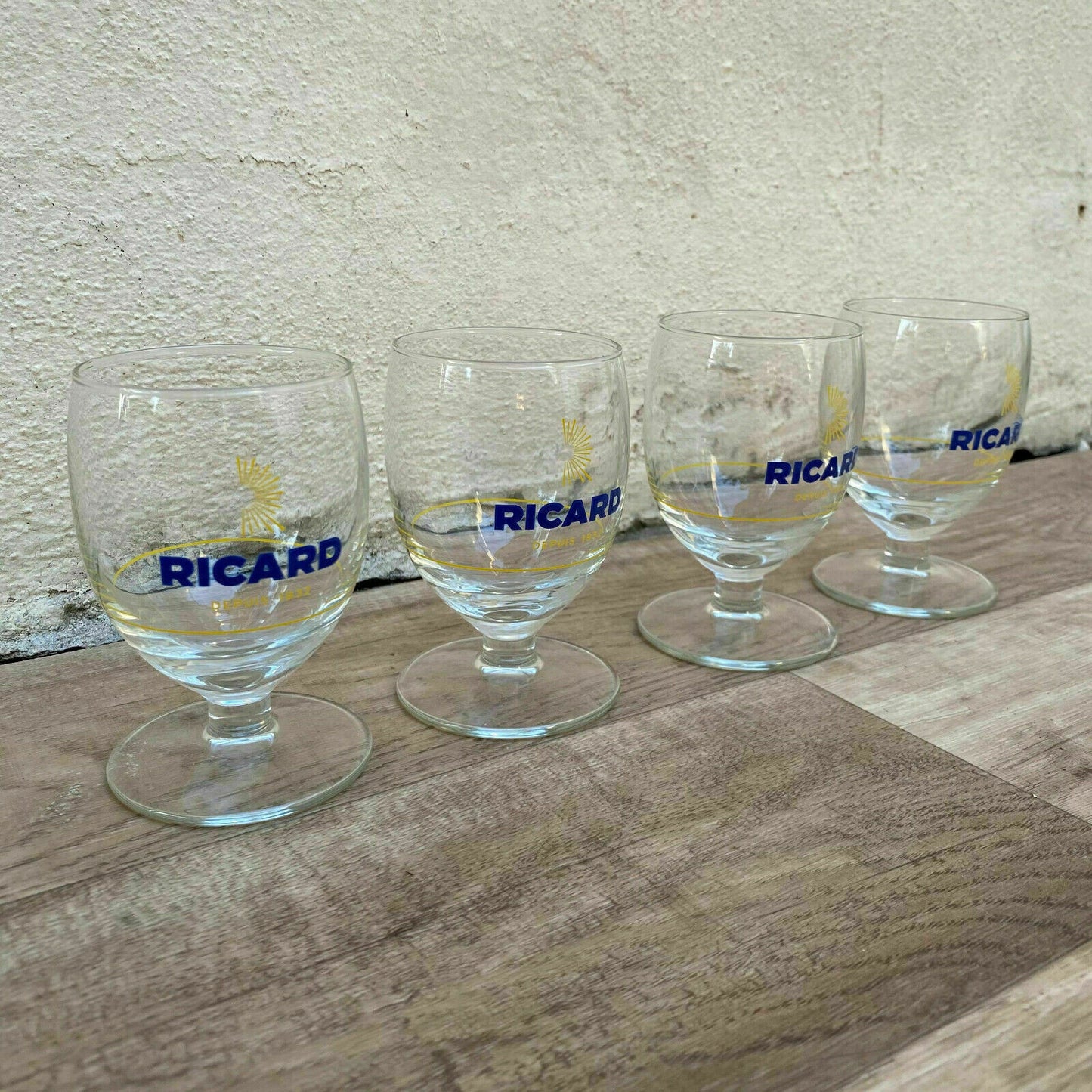 Vintage French Ricard Pastis Glasses Set of 4 Sunburst Logo Stemware 1001252 Ricard