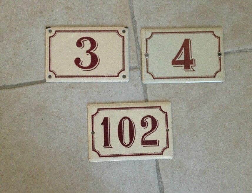 Vintage French Enamel House Numbers Street Door Signs White Burgundy 3 4 102 4 GIROD