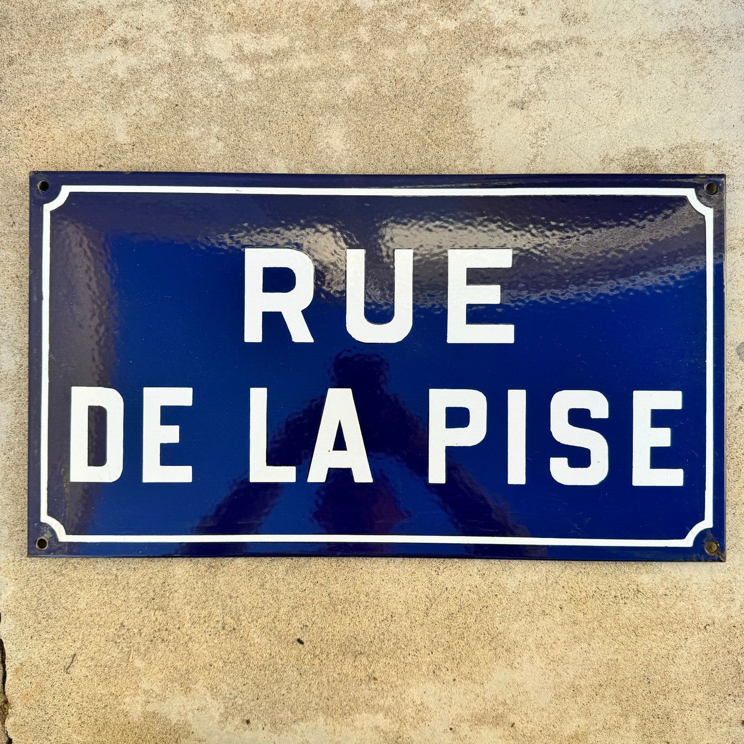 French Street Sign RUE DE LA PISE Vintage Enamel Blue White Plaque 13042447 Fleamarketfrance