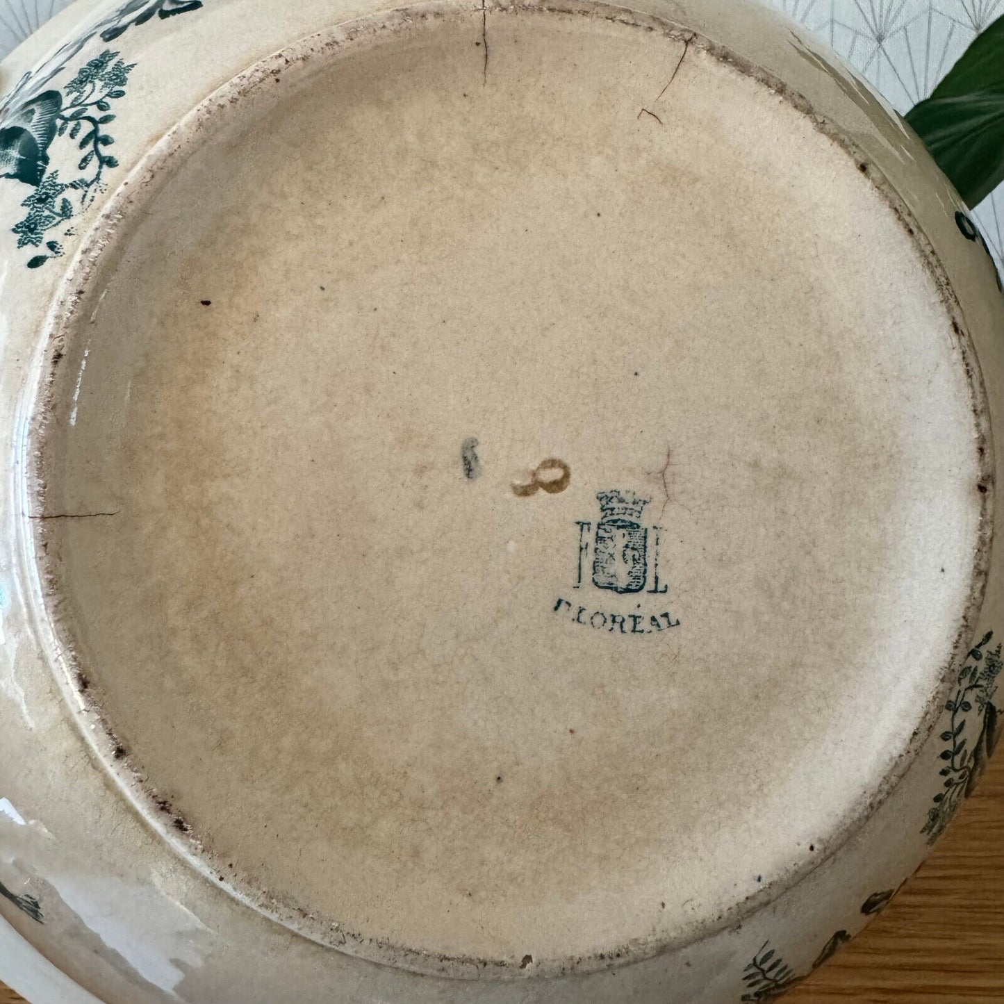 Vintage White Ironstone Bowl fruits Patina French Farmhouse Floral 0703248 Unmarked