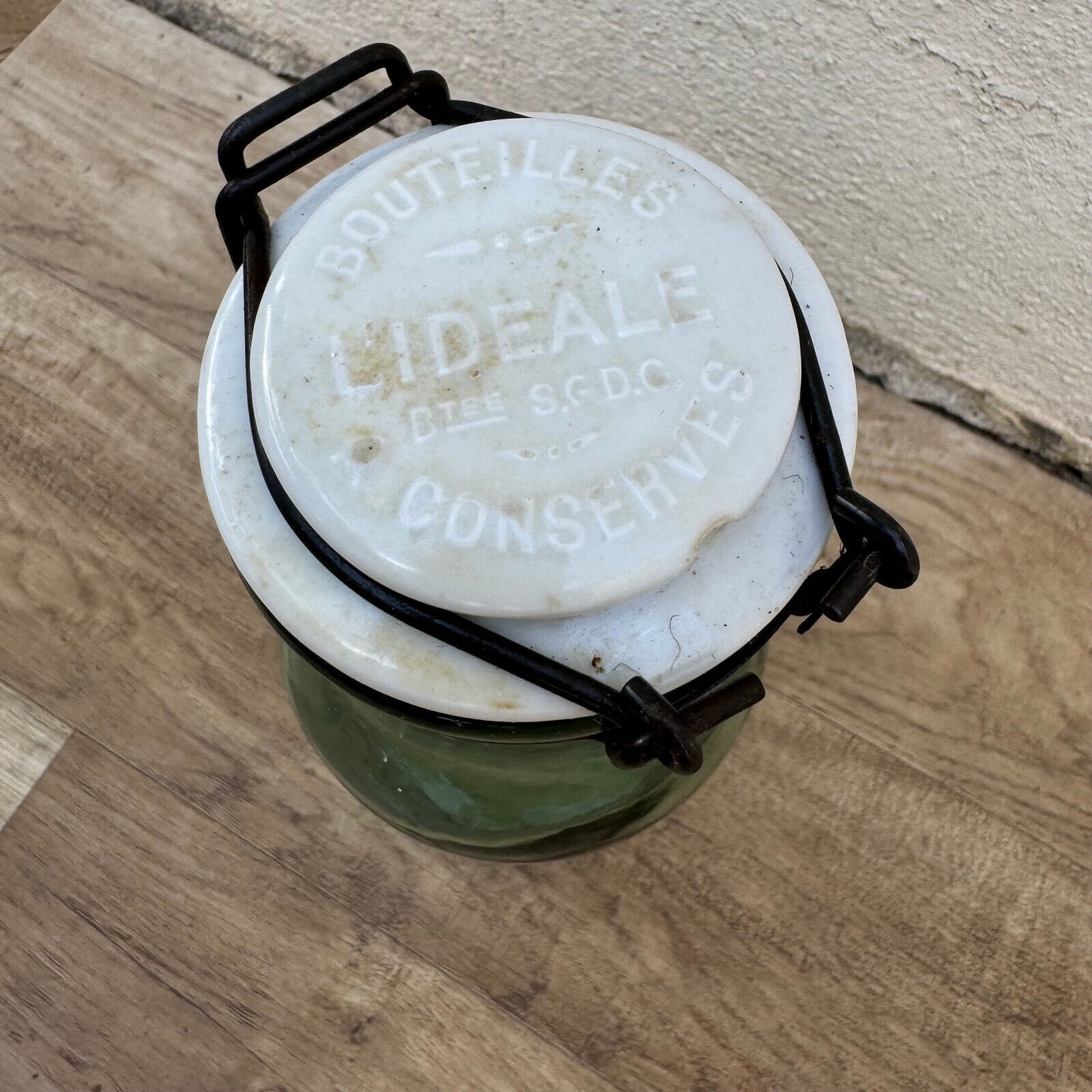Old bottle preserve La Lorraine jar glass porcelain stopper 10 1/4" 3006248 Fleamarketfrance