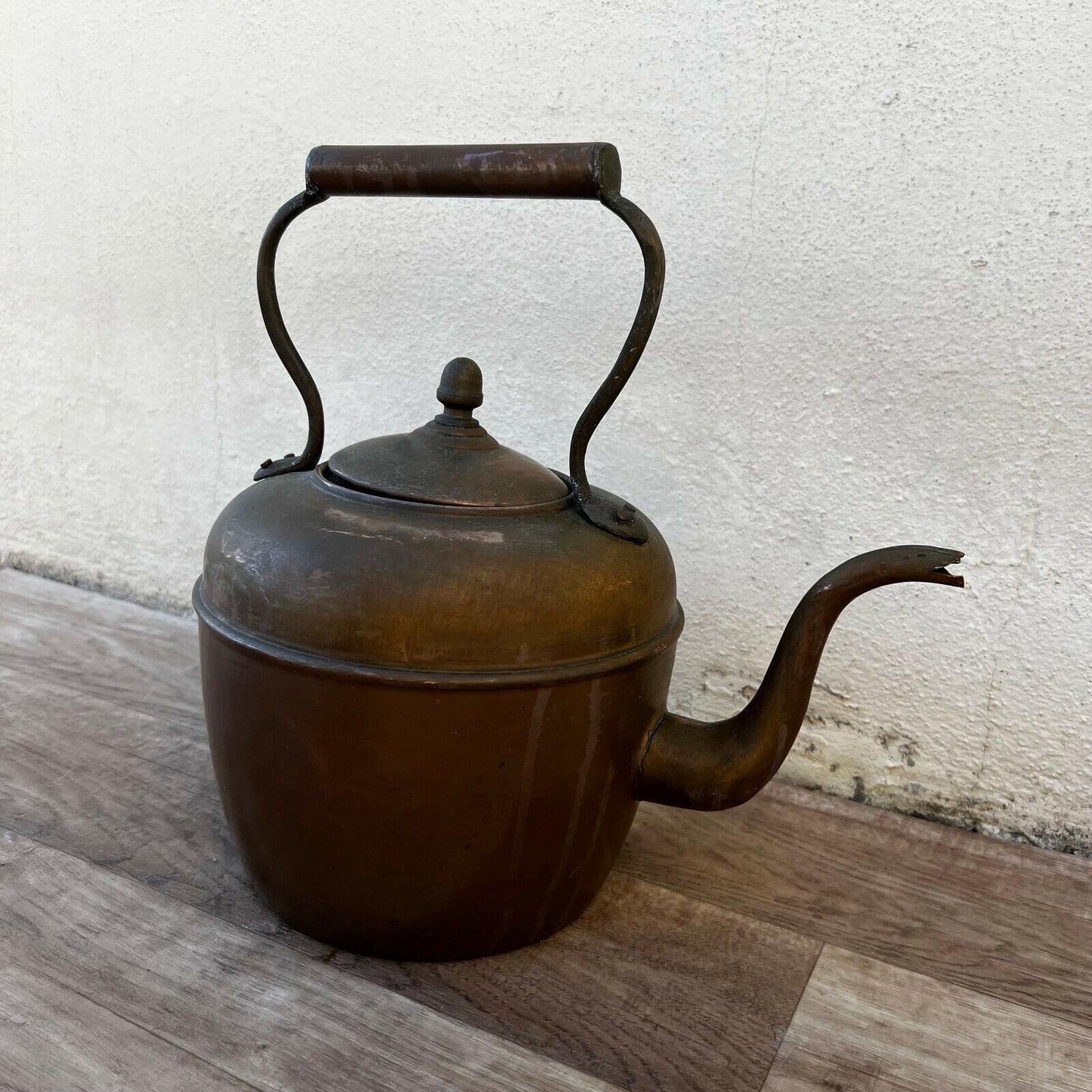 French Heavy Antique Copper Teapot Kettle 09022216 - Fleamarketfrance