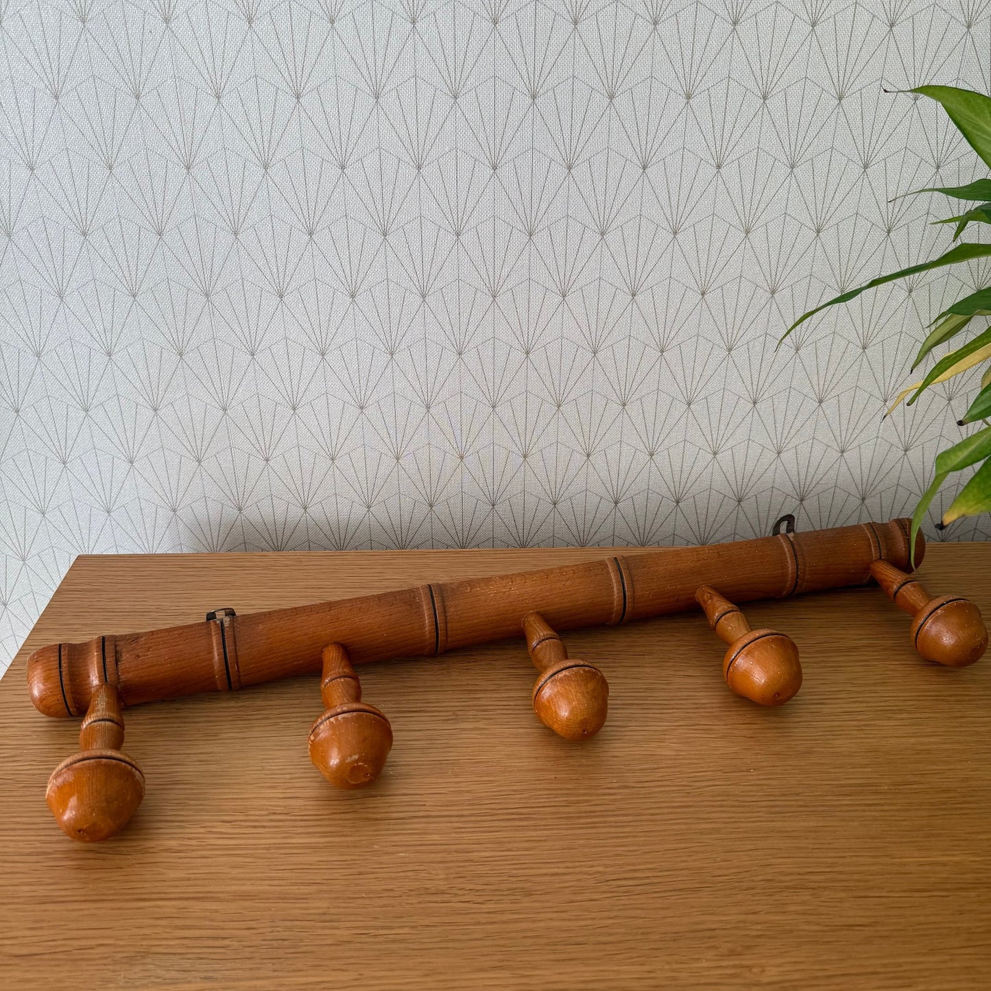 Antique Wooden French Coat Hook Hat 5 Pegs Hanger Faux Bamboo rack 0307259