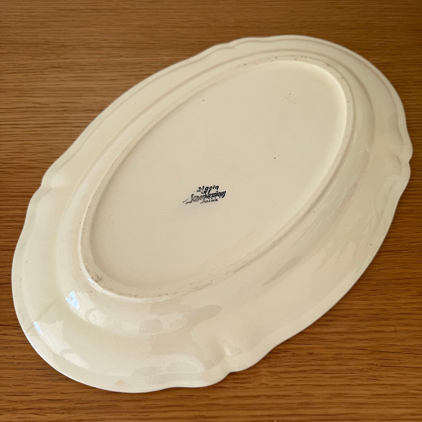 Vintage French Beige Sarreguemines Diggoin 16" Oval Tray Serving Dish 09022524 Sarregemines Diggoin