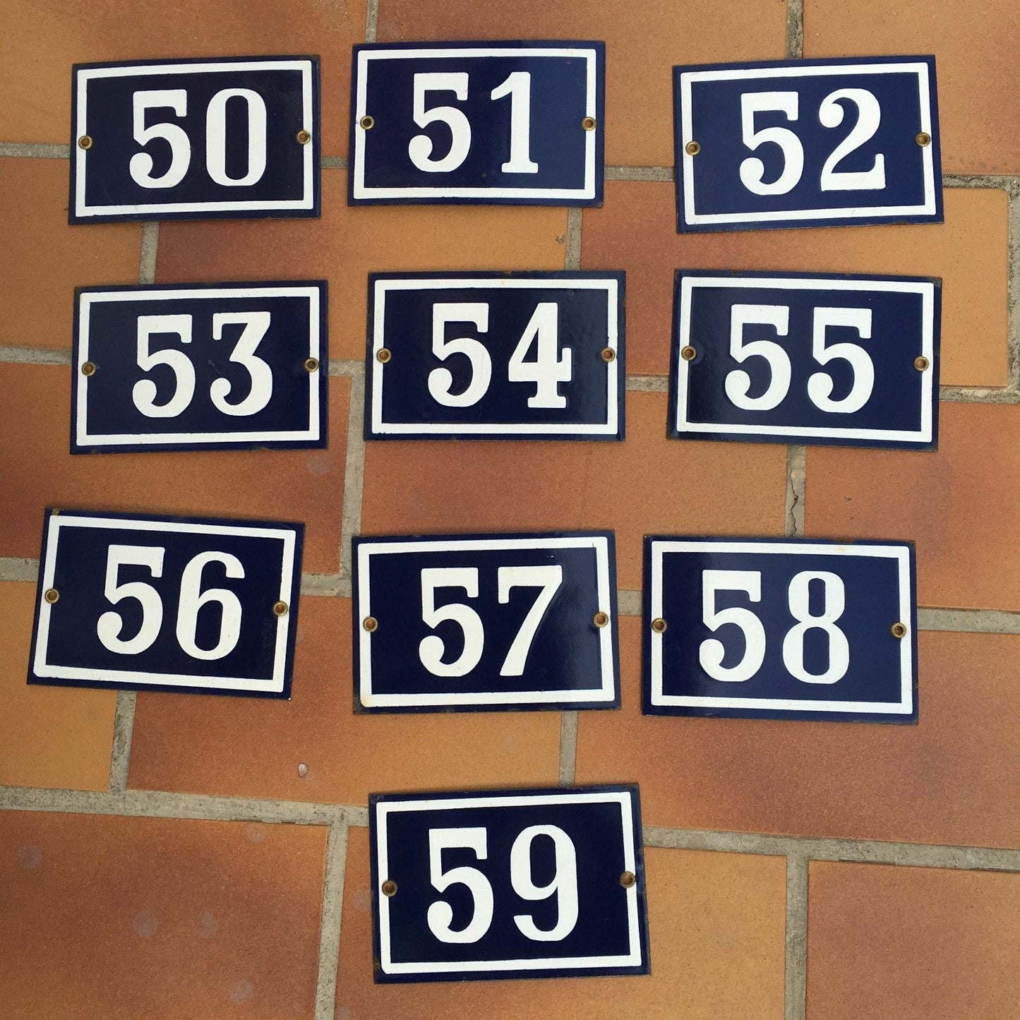 French Enamel House Numbers Street Door Signs Vintage Metal 10x15cm 50-59 59 Unbranded