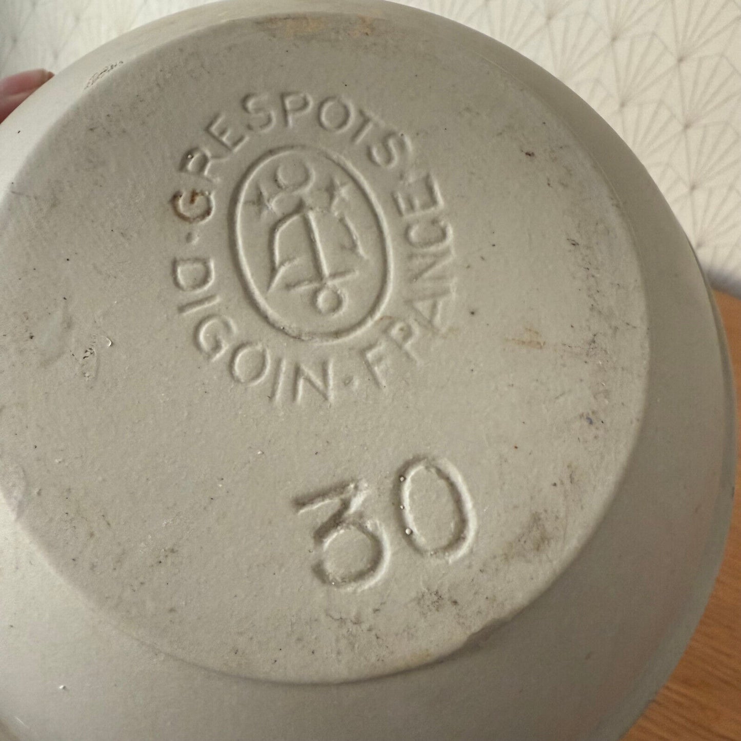 VINTAGE FRENCH STONEWARE SALAD MIXING BOWL TERRINE 8 1/4" 03042512