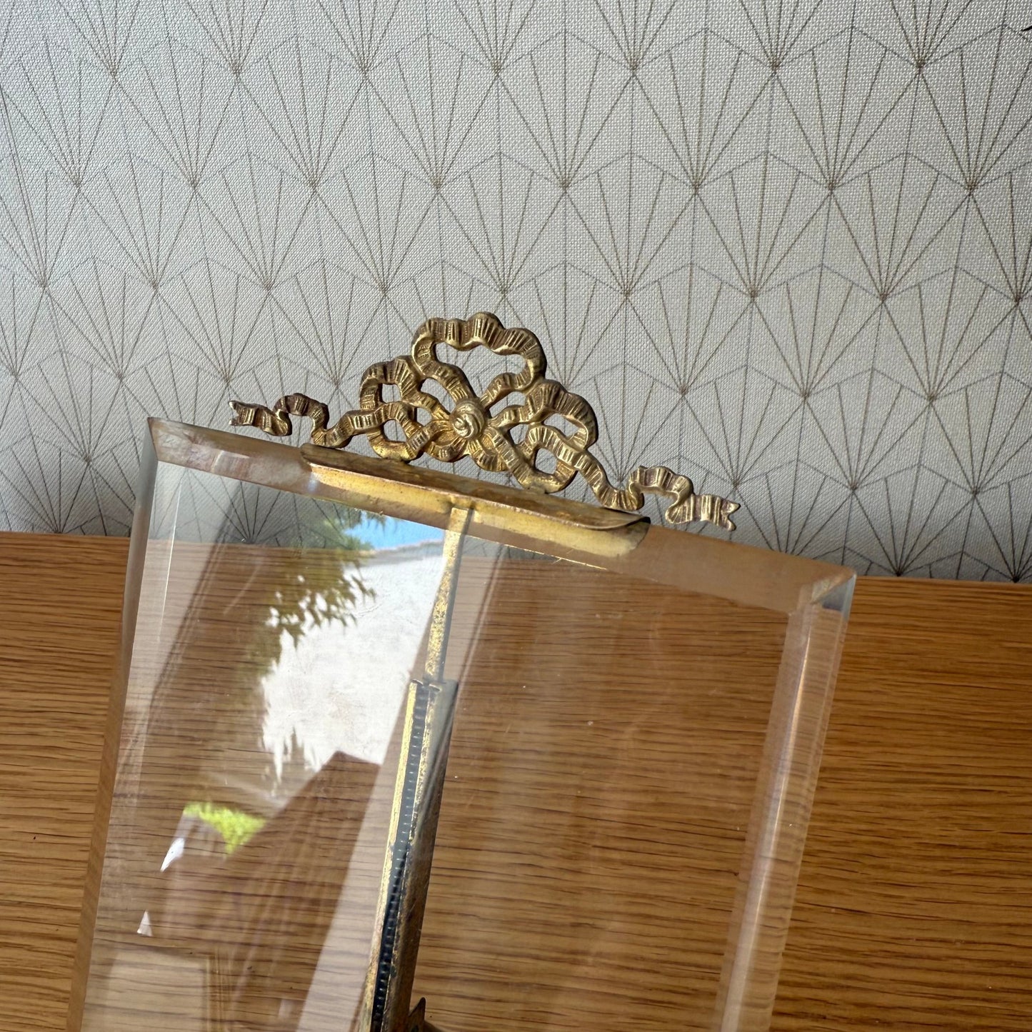 Vintage french Brass Frame Glass photo Ribbon 6 1/4" x 4 1/2" 0211251