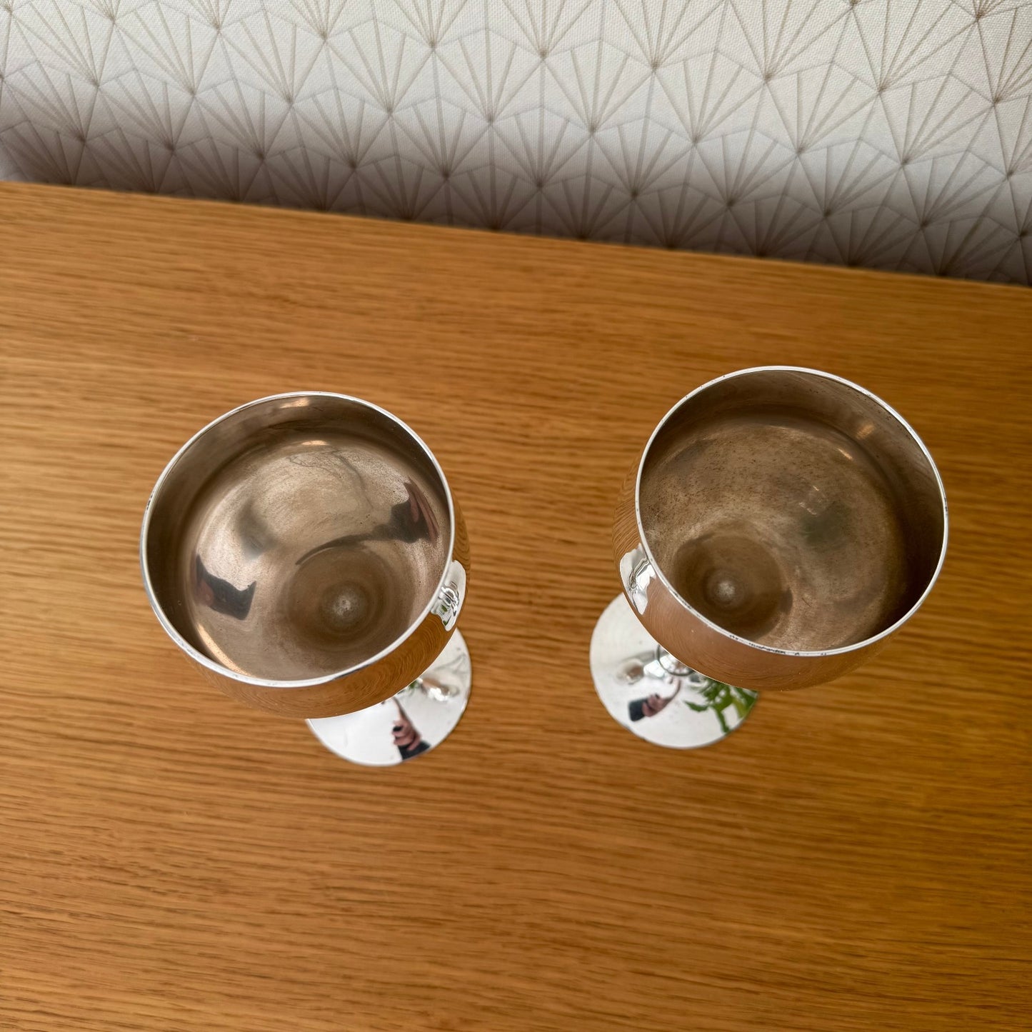 Vintage silver plated long stem Tulip wine Flutes set of 2 1807253