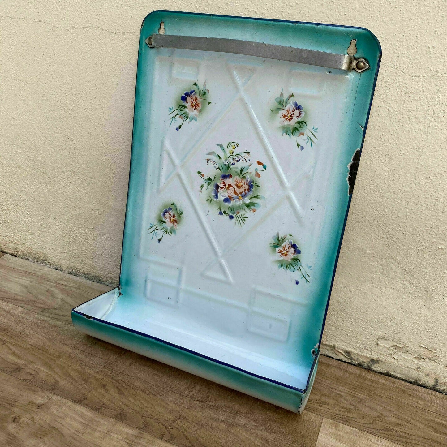 Vintage Enamelware rare blue green Enamel Utensil enameled flower 1507218 Unbranded