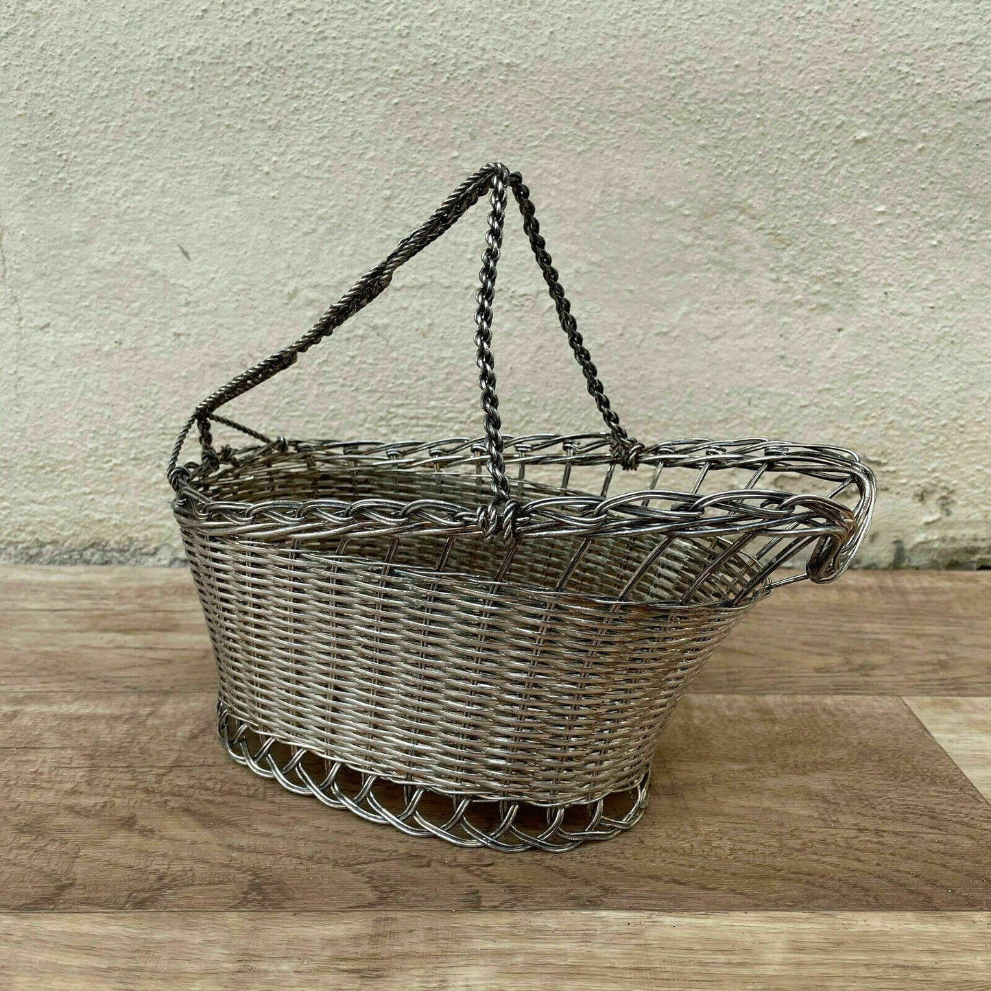 French Wire Basket Vintage Metal Serving Bottle Holder Rustic 1405219 Handmade