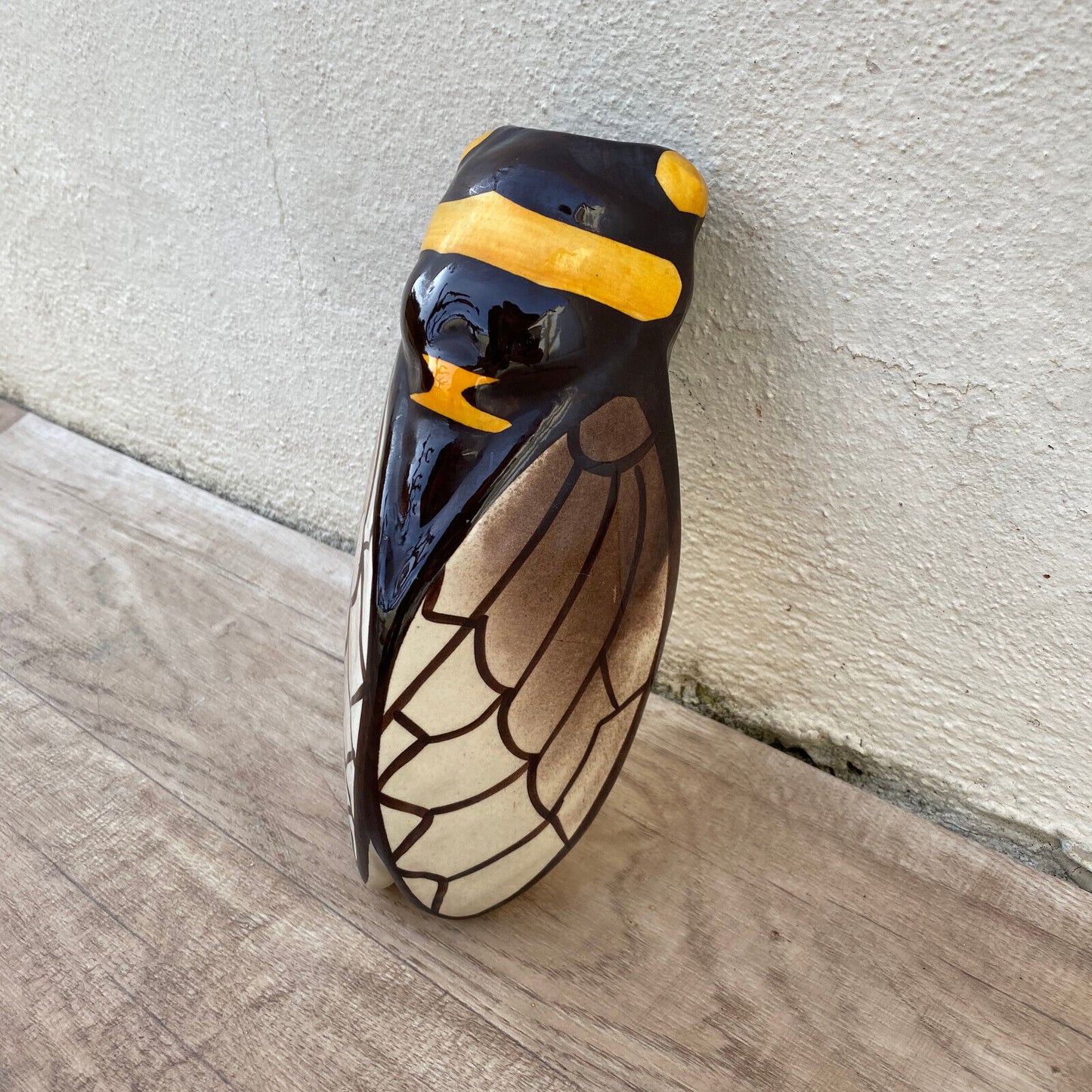 Vintage French MAJOLICA CICADA WALL POCKET VASE Provence 0508224 Unmarked