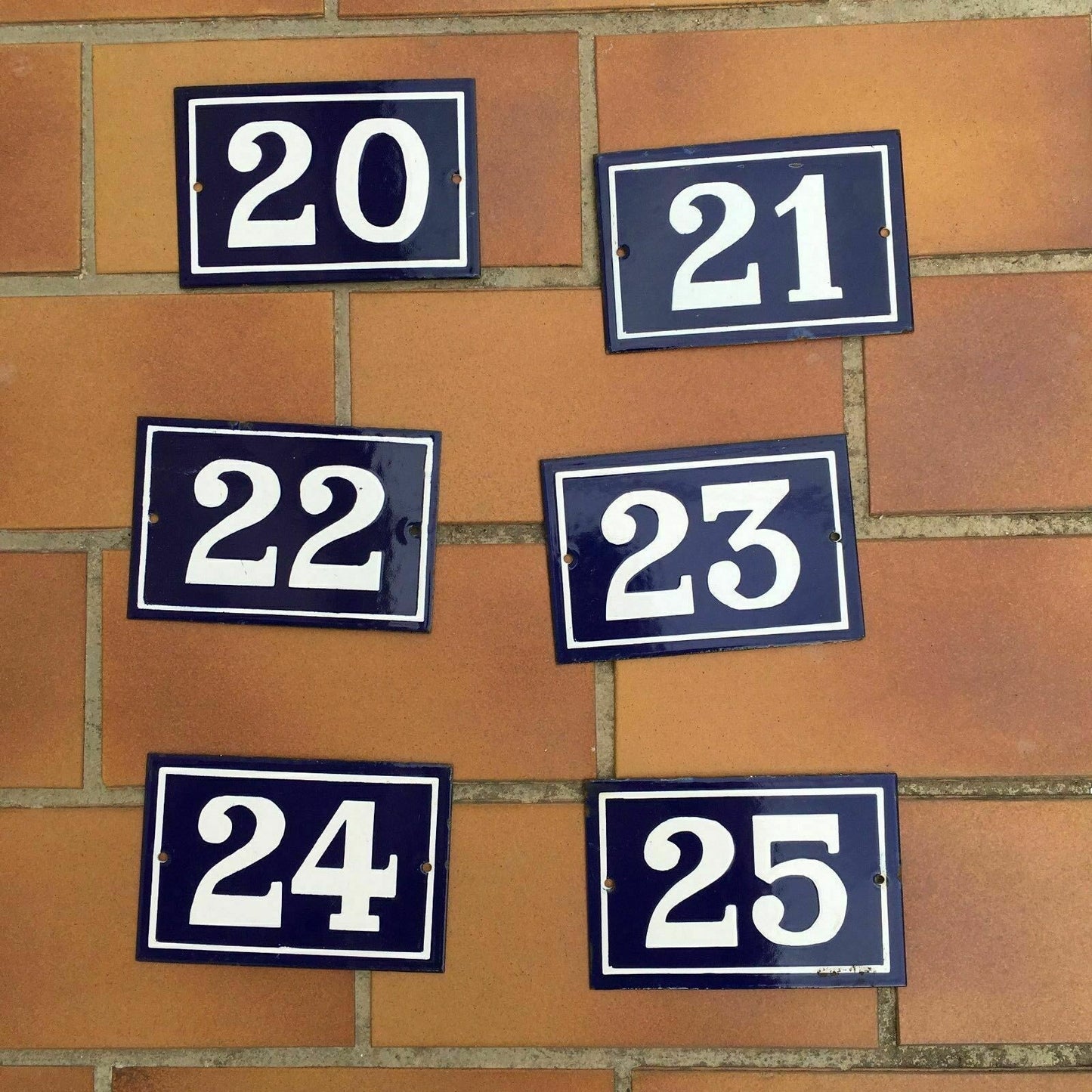 French Enamel House Numbers Vintage Steel Door Street Signs 20 21 22 23 24 25 Unbranded