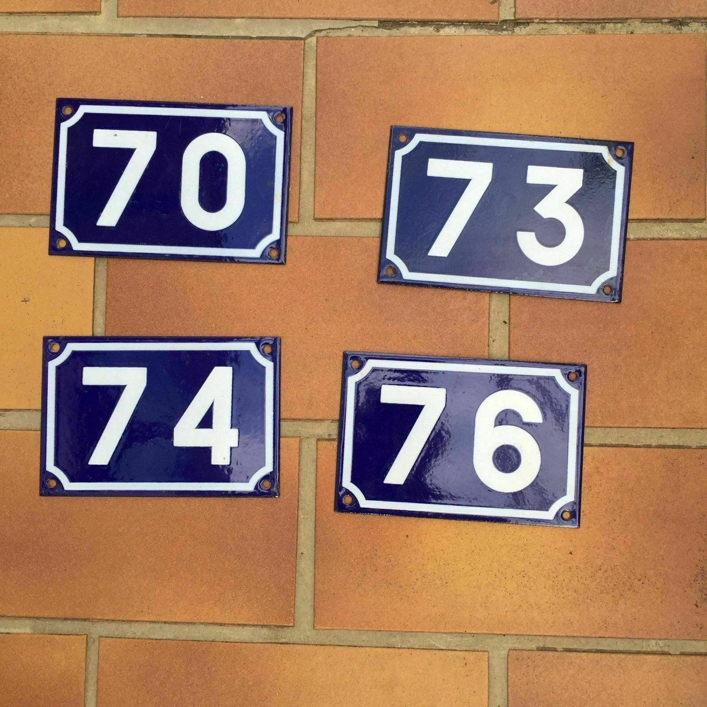 French Enamel House Numbers Blue White Street Signs Vintage Metal 70 73 74 76 76 Unbranded