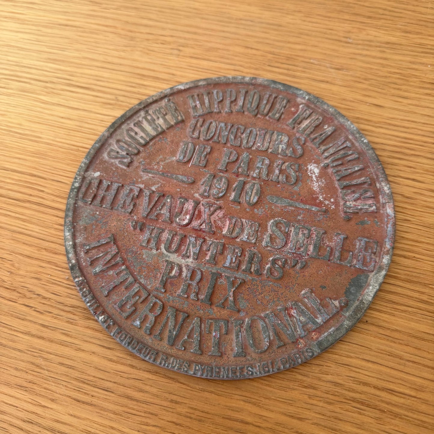 French Vintage Horse Prize Medal 1910 Paris Agriculture Trophy Award 0312252 Fleamarketfrance : French vintage and antique decor