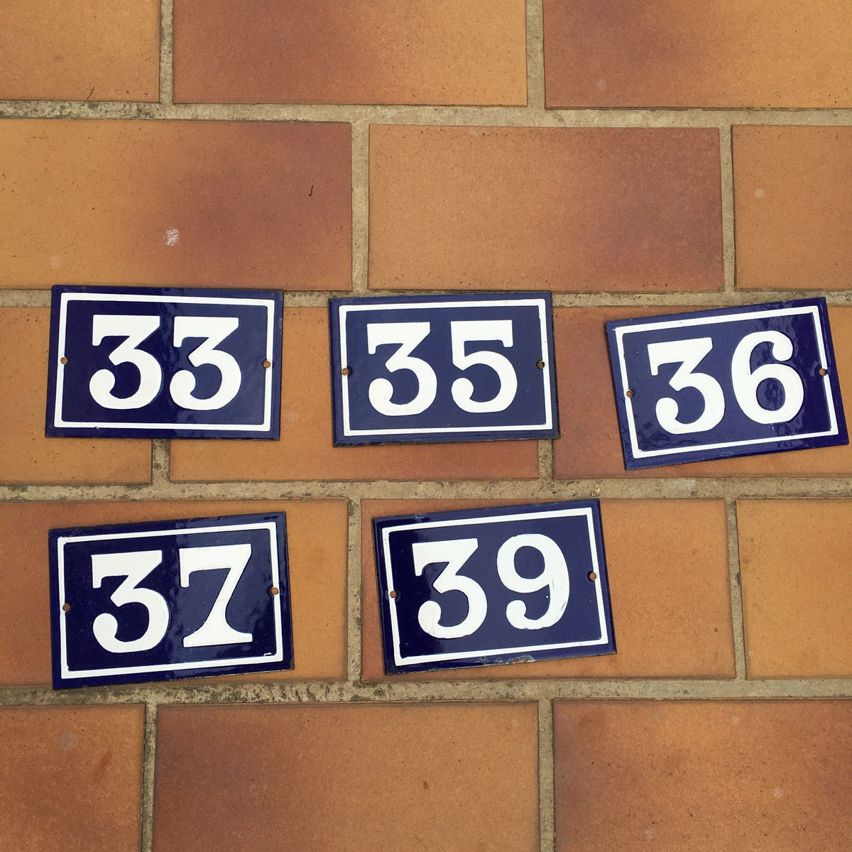 French Enamel House Numbers Blue White Vintage Street Door 33 35 36 37 39 Unbranded