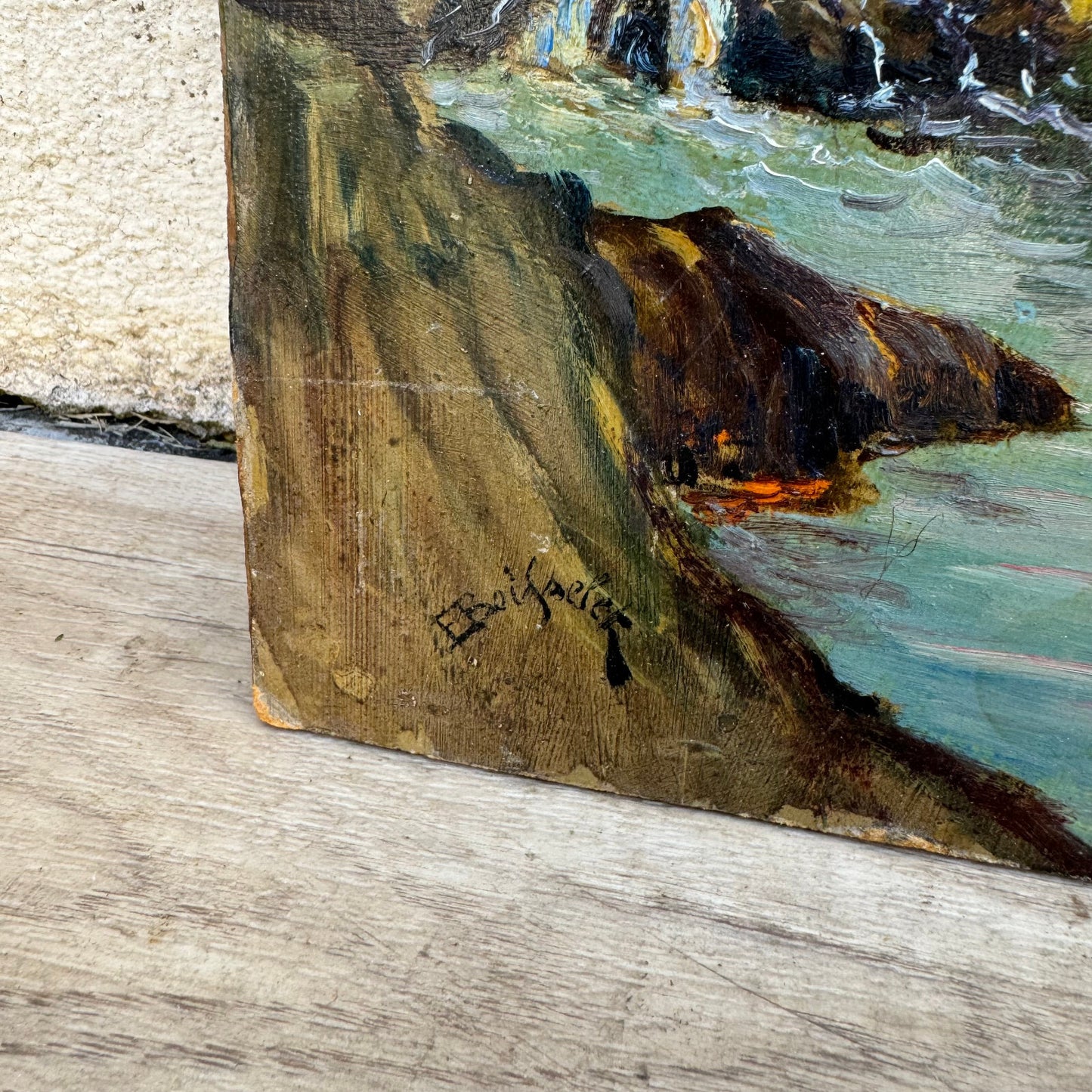 French Oil Painting Ardeche Landscape Signed Wood Panel Vintage 0706249 Fleamarketfrance