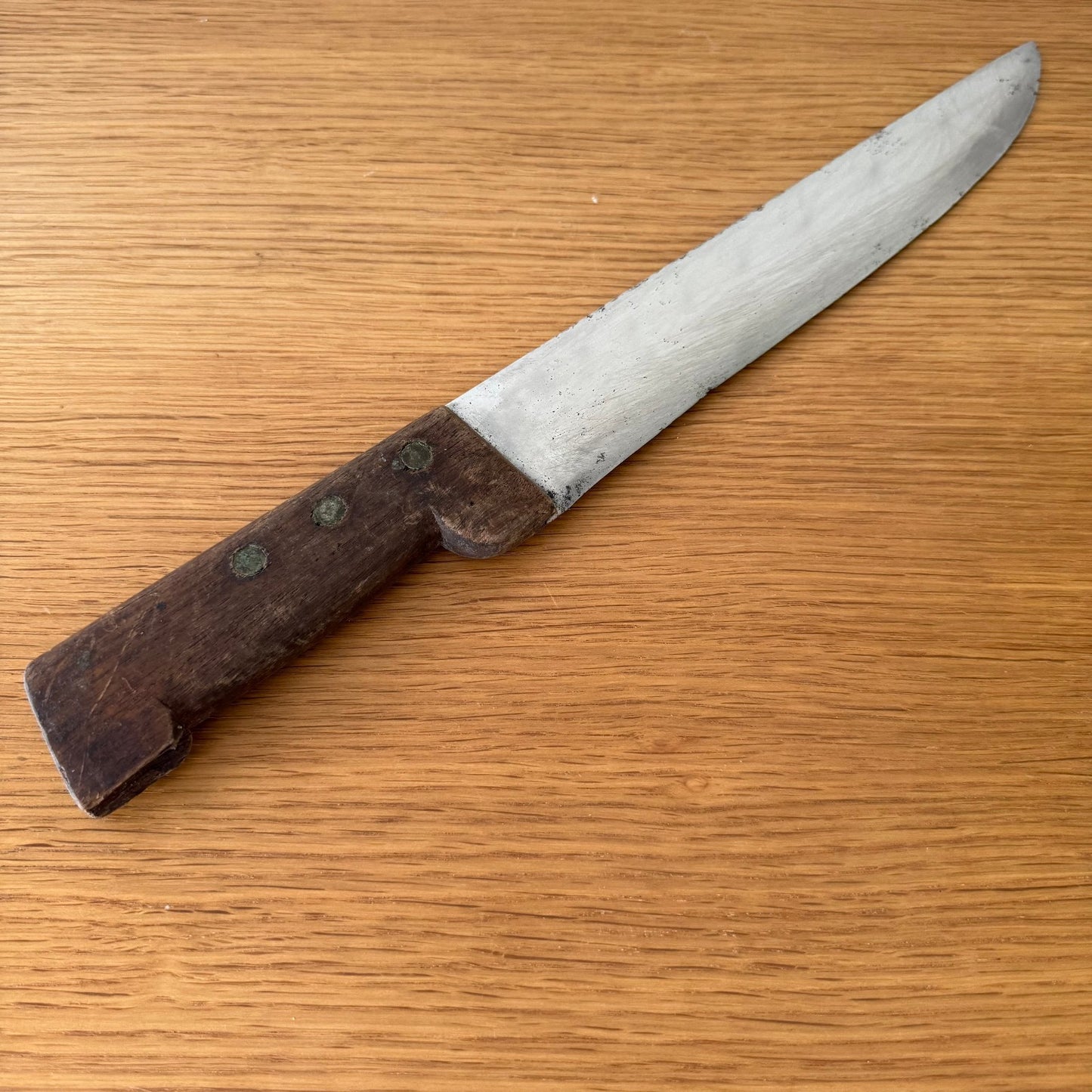 Vintage French Butcher Knife Carbon Steel Blade Wood Handle 1940s 3007255 Unbranded