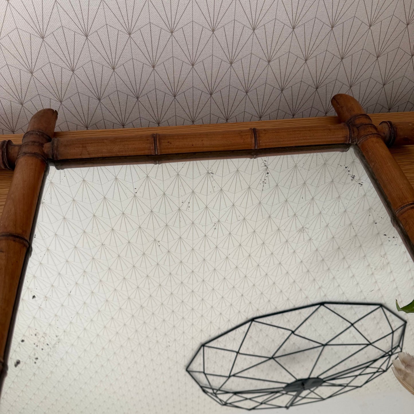 LARGE Vintage French wood faux bamboo WALL-HANGING MIRROR 1112511