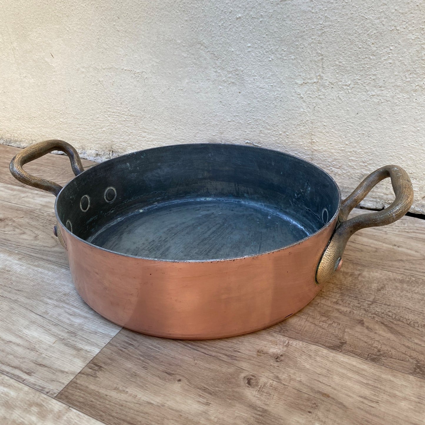French Copper Gratin Pan Vintage Brass Handles Signed Girod Cellier 04072616