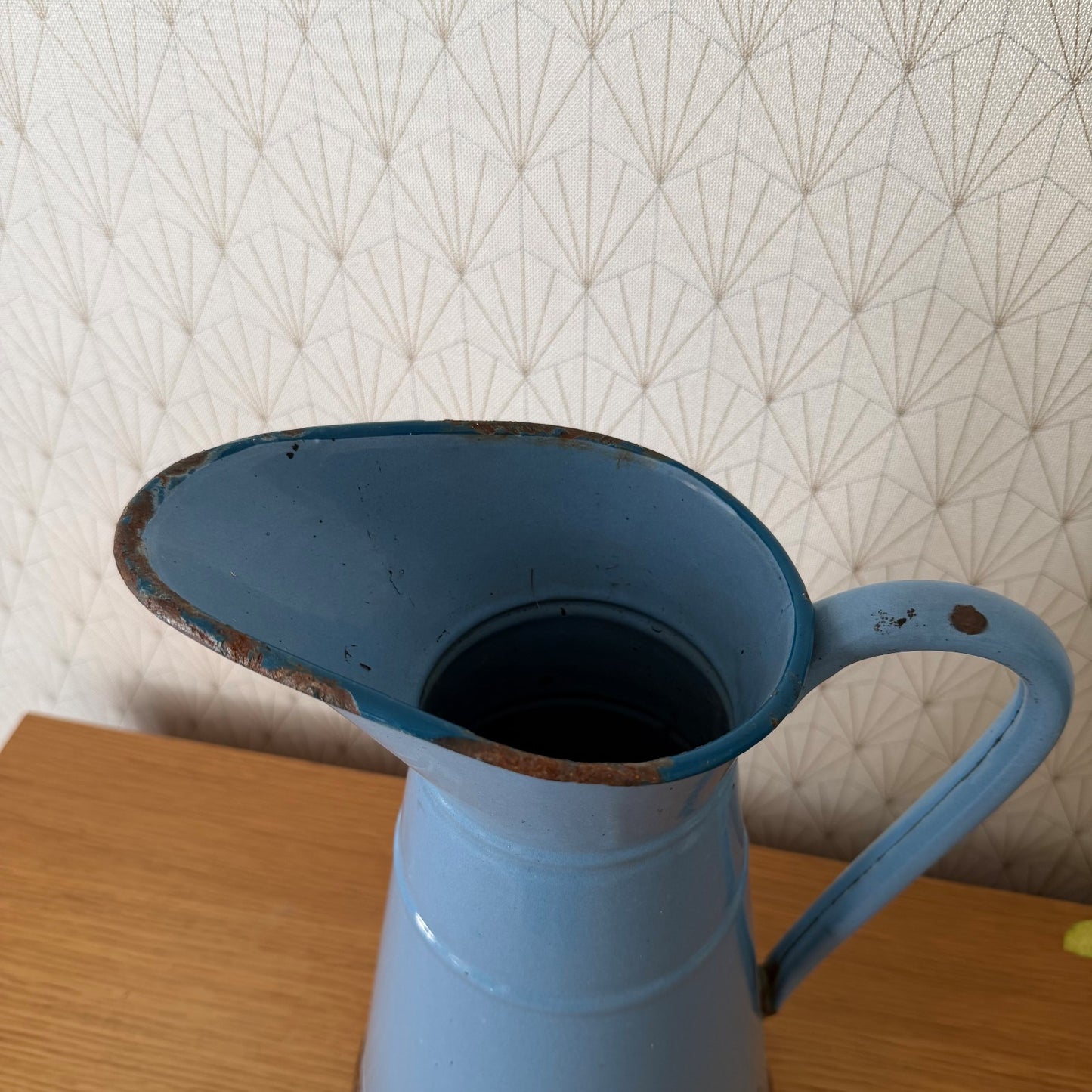 French Enamel Pitcher Vintage Blue Jug Water Enameled 07082611 Unbranded
