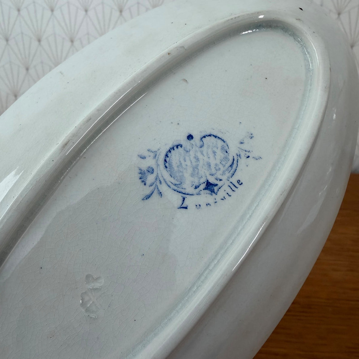 Antique French Luneville Faience Blue White Oval Serving Dish 1509266