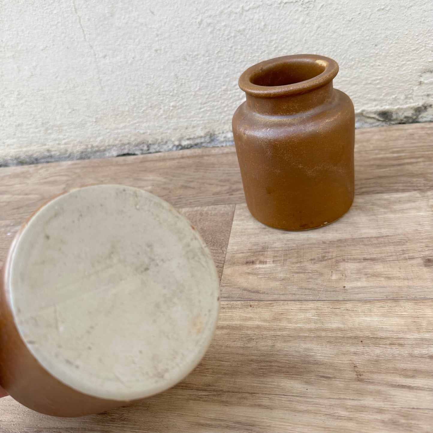 French Stoneware Mustard Pots Brown Antique Vintage Handmade 1209246 Unmarked