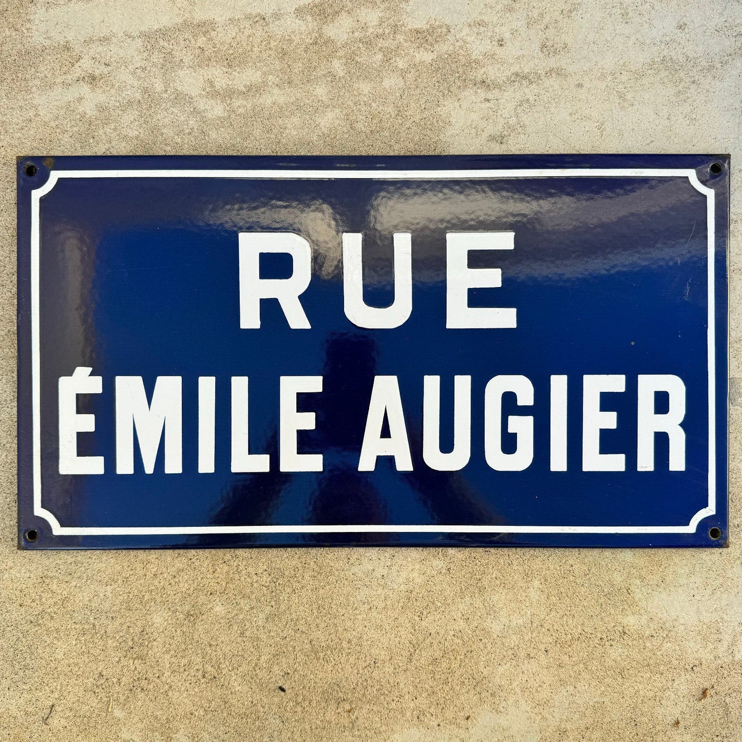 French Enamel Street Sign Rue Emile Augier Blue White Vintage 13042446 Fleamarketfrance