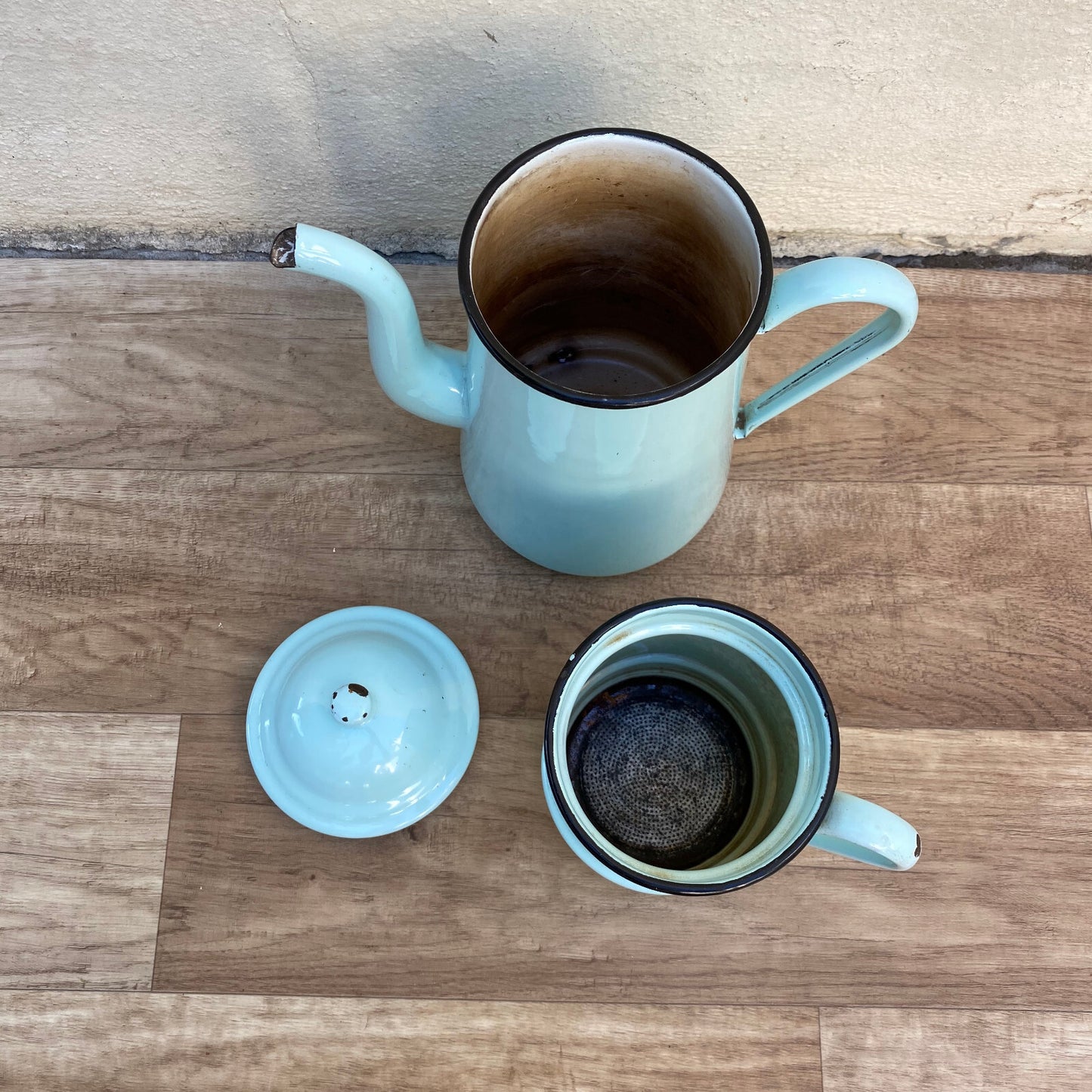 Vintage French Enamelware Enameled Blue Enamel Coffee Pot 2903258