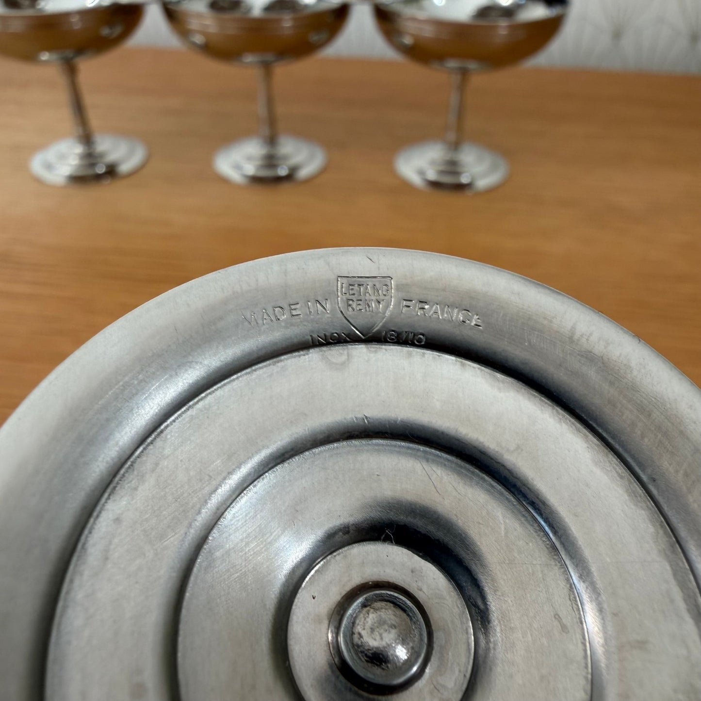 Set Of 6 Vintage French Inox Stainless Goblet Ice Cream Cup LETANG REMY 0111252