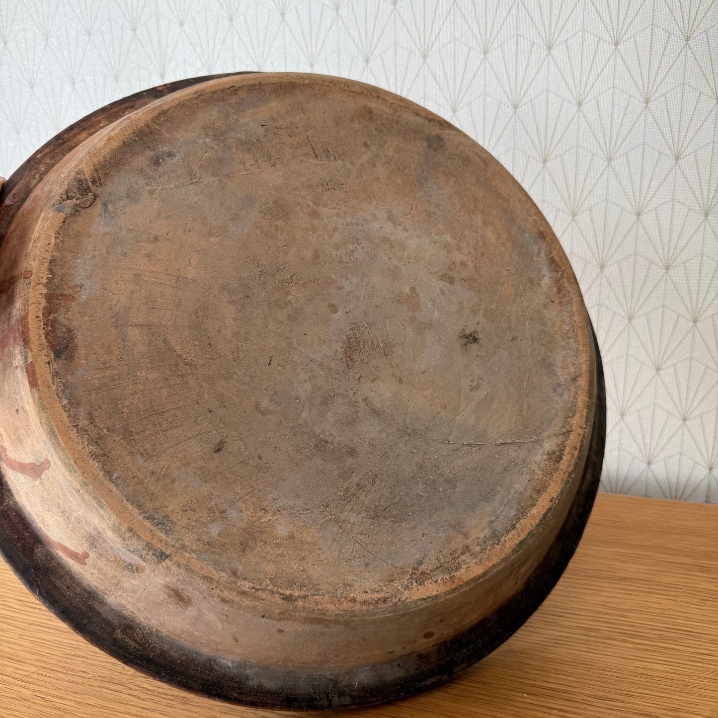 Large French 16 1/4 pottery Brown Fruit bowl Provence Vintage Tian 04072512