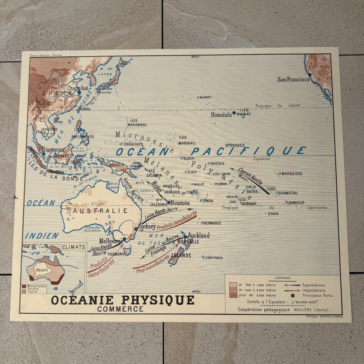 Vintage French Educational School Map Oceania Pacific Poster 20082616 Fleamarketfrance