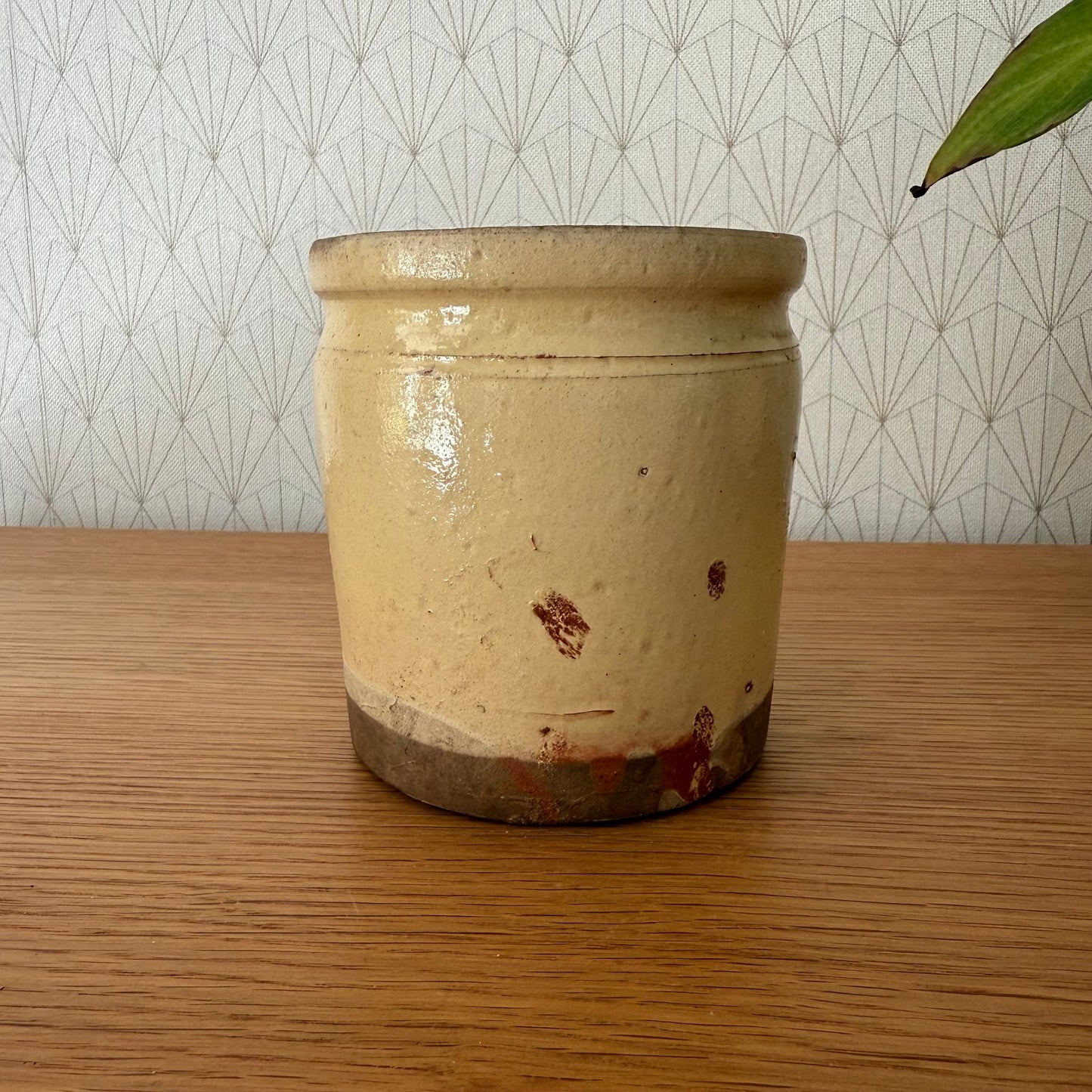 HANDMADE GLAZED YELLOW ANTIQUE FRENCH CONFIT JAM POT SMALL TERRACOTTA 0809253
