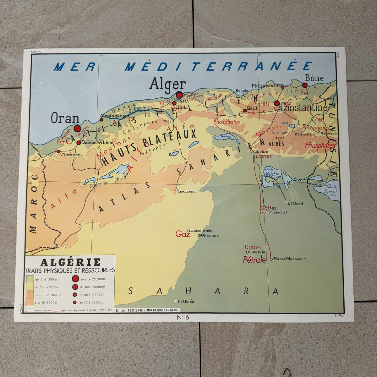 French Vintage School Map North Africa Algeria Educational 20082614 Fleamarketfrance