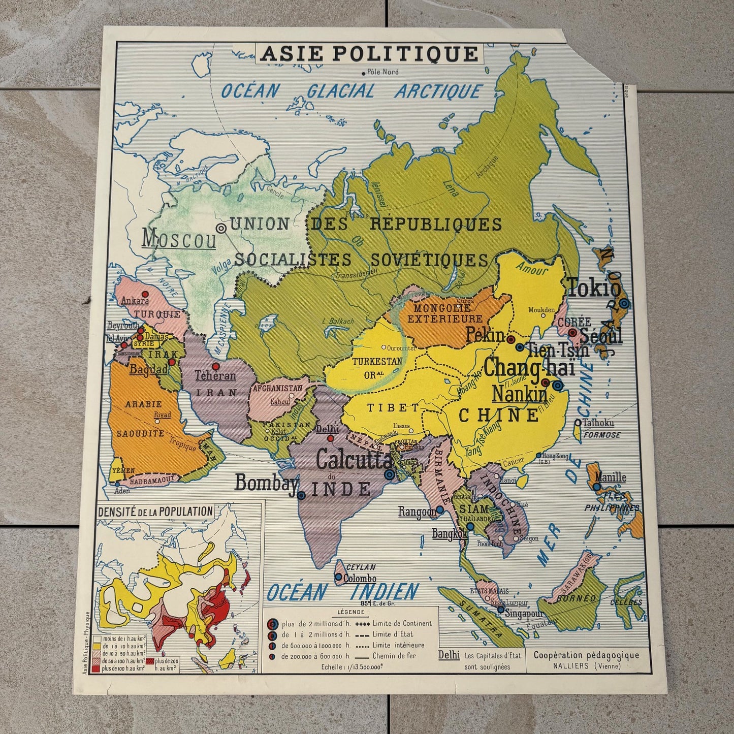 Vintage French Educational School Map Poster Asia Geography 20082617 Fleamarketfrance