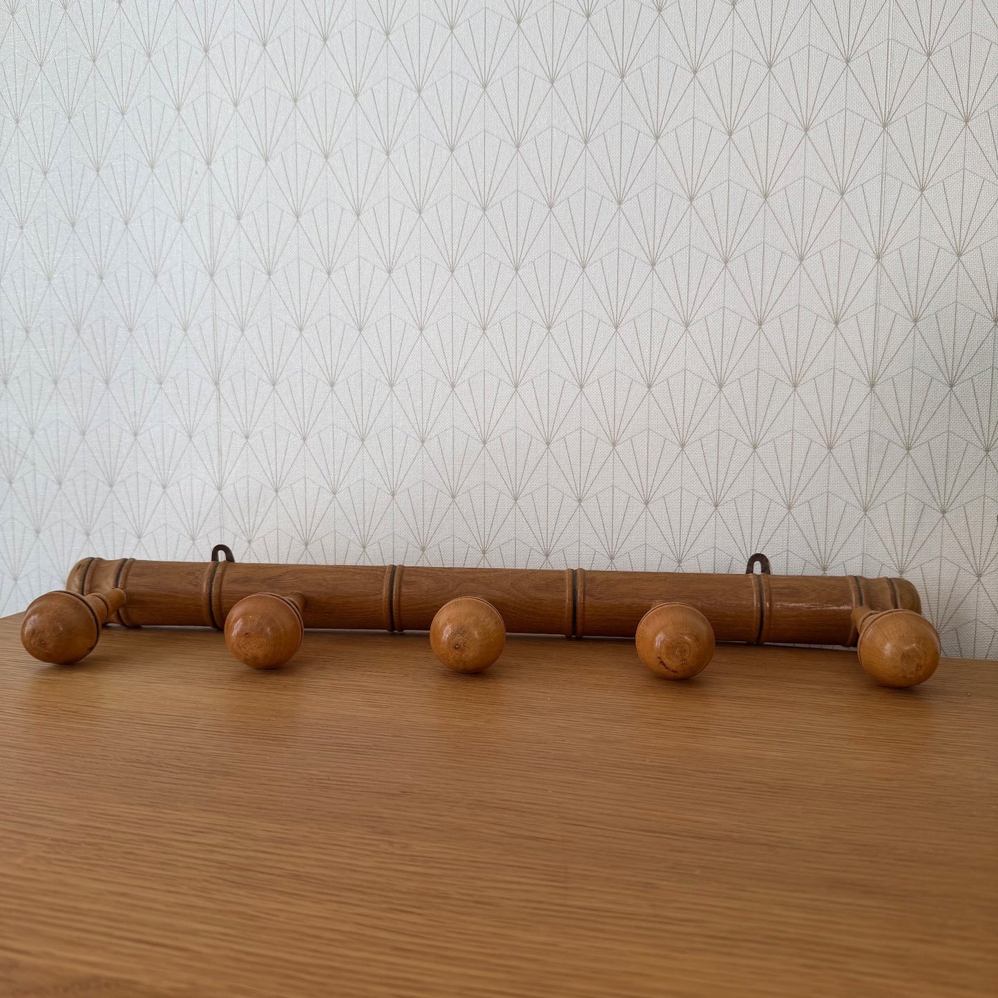 French Bamboo Coat Rack Vintage Wood Wall 5 Peg Hanger 14072610
