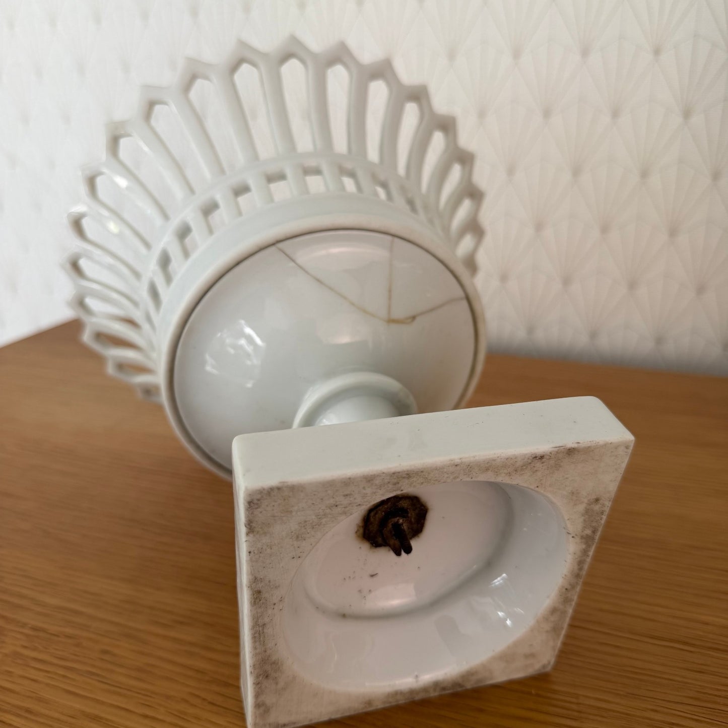 Vintage White Porcelain Fruit Bowl Basket Empire Napoleon III 20102519