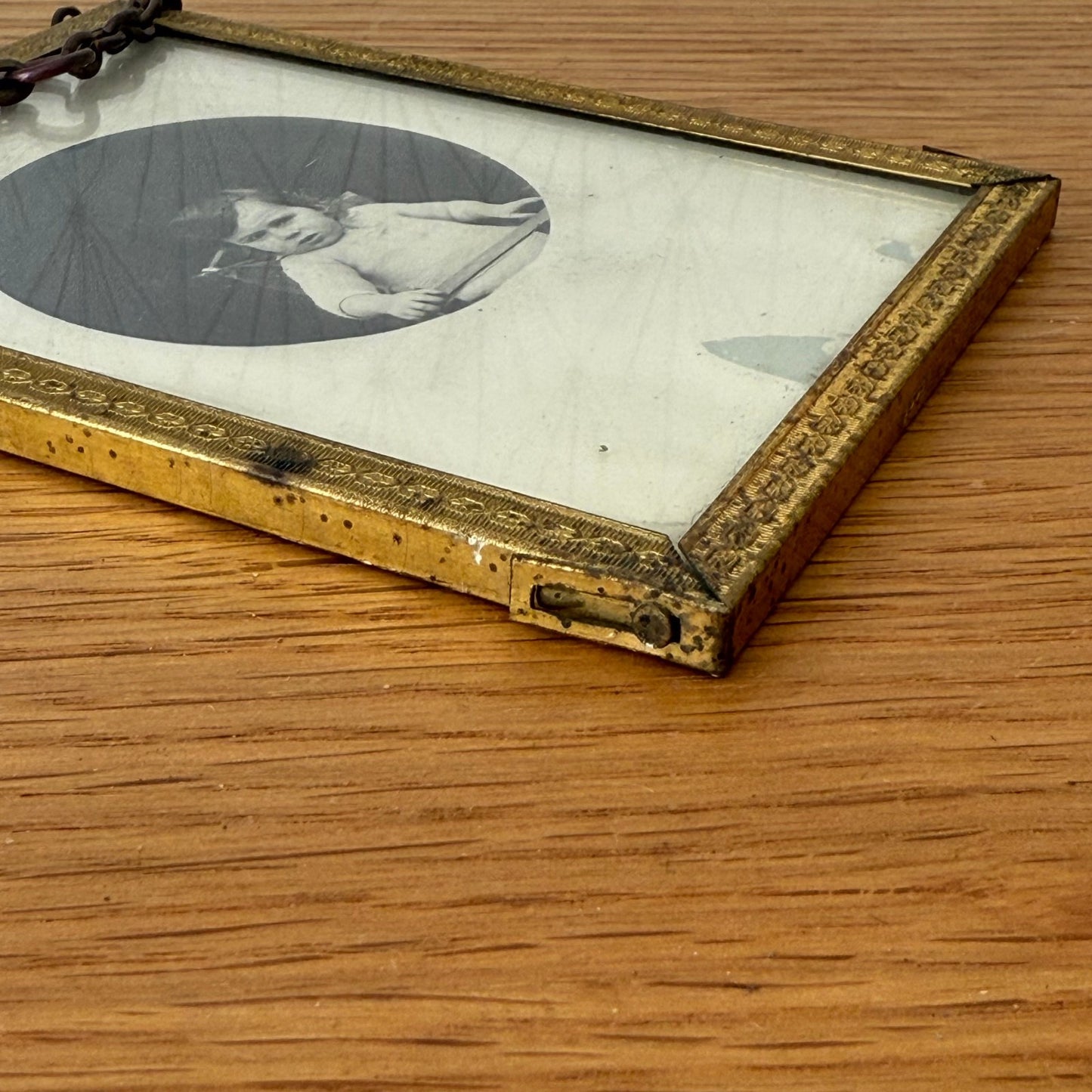 Set of 3 Vintage french Brass Frame Glass photo hanged wall mounted 0211252