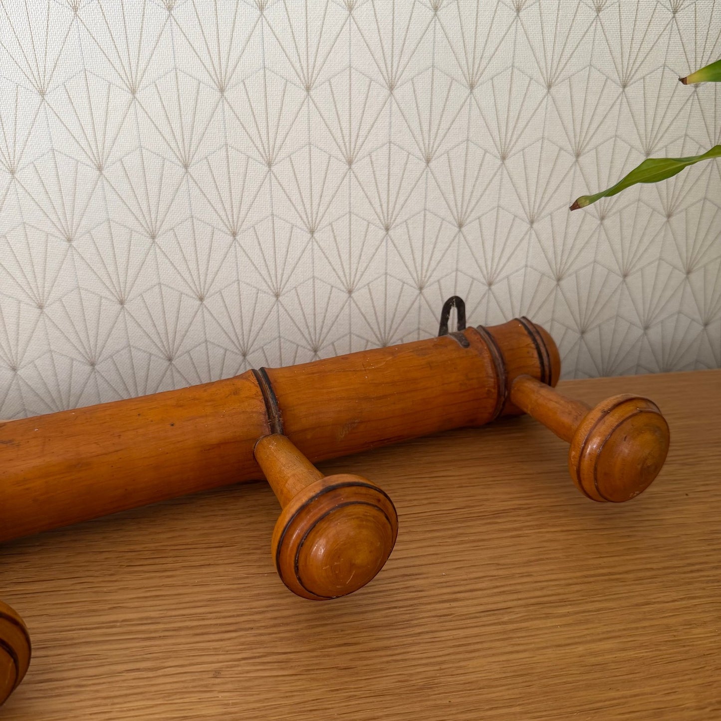 Antique French Coat Hook Hat 4 Pegs Hanger Faux Bamboo rack 0810256