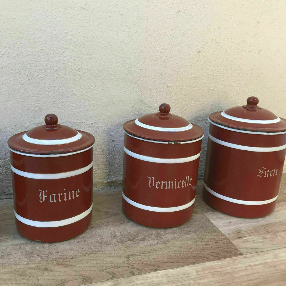 French Enamel Canisters Set Vintage Kitchen Storage Bistro 1900s 28041818 Fleamarketfrance