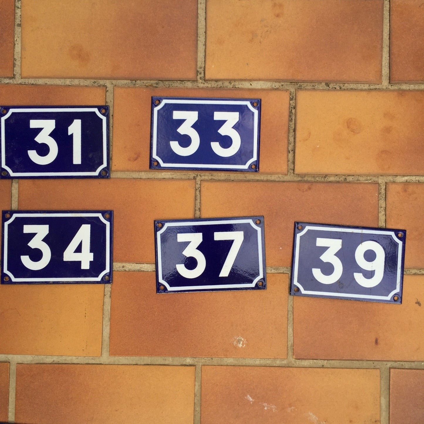 French Enamel House Numbers Blue White Vintage Street Door Signs 34 Unbranded