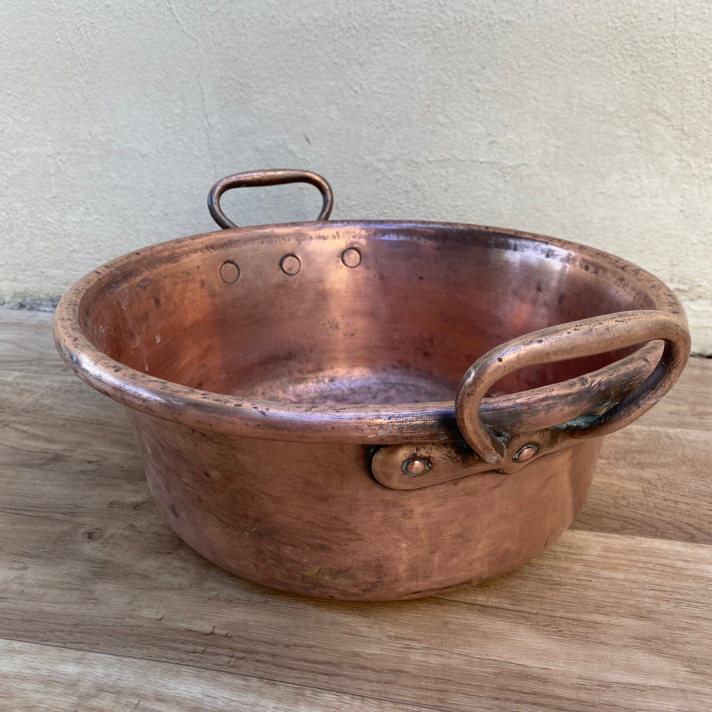 Vintage French Copper Jam Pan Rounded Rim Bronze Handles 29032513