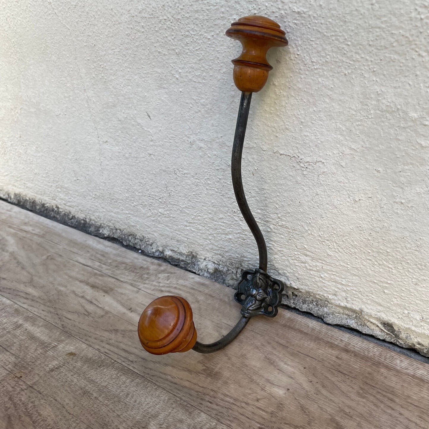 Antique French Coat Hook Hat Hanger metal wood 1501256 Unbranded