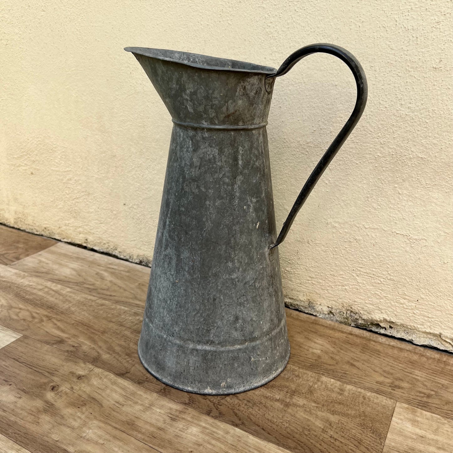 Antique French Zinc Pitcher Water Jug Early 1900s Galvanized 14.25" 0907223 Fleamarketfrance