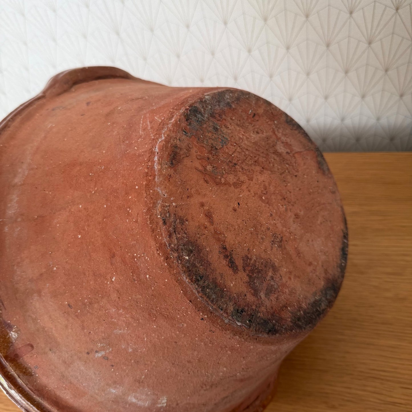 VINTAGE FRENCH GLAZED TERRACOTTA SALAD MIXING BOWL TERRINE TIAN 14 3/4" 0312254